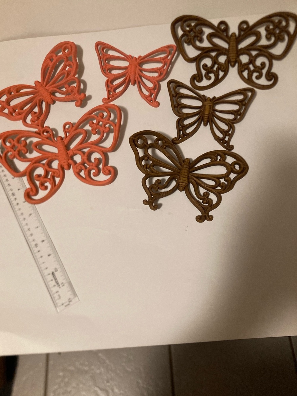 Homco Coral and Brown Ornamental Butterfly Wall Set